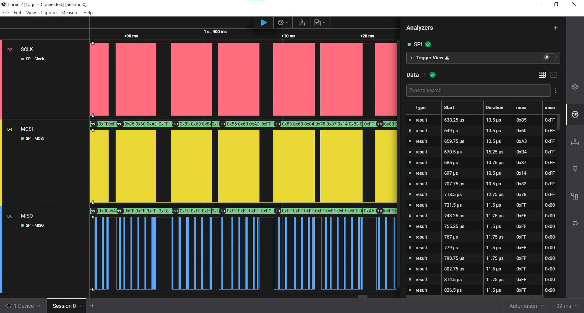 Saleae Logic 2 Fast-speed SPI capture after optimization