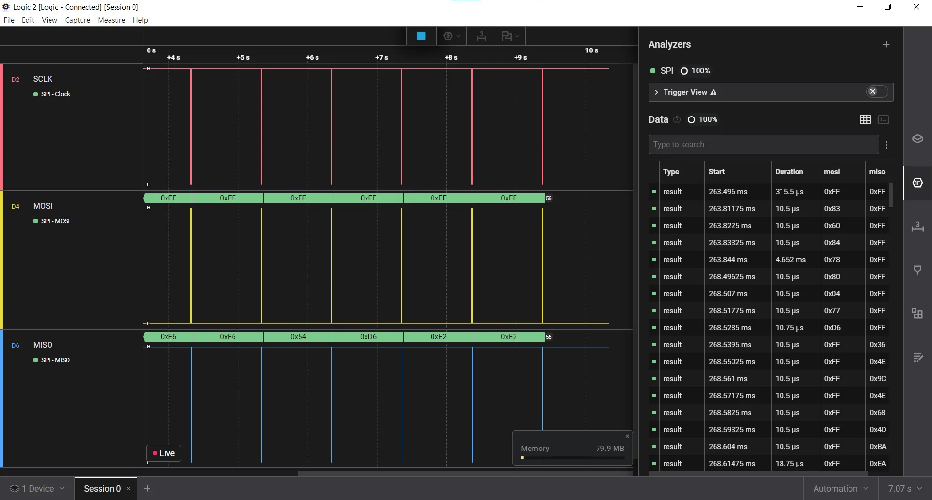 Saleae Logic 2 Slow-speed SPI capture