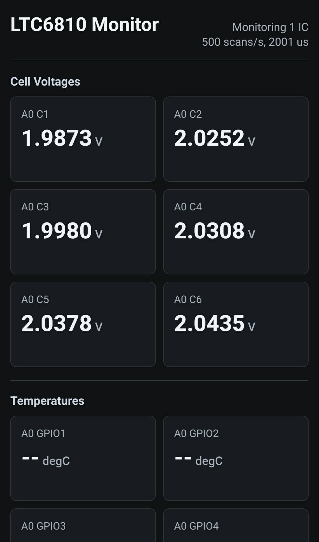 BMS web interface for monitoring battery data and configuration parameters
